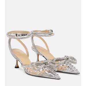 Mach & Mach Double Bow Crystal Embellished PVC Pumps Silver/Clear Size 6.5 US